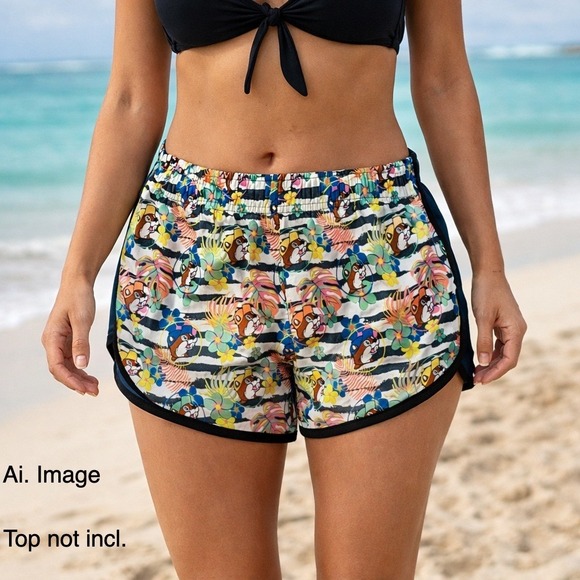 BUC-EE'S Pants - Buc-ee's Beaver‎ Mascot Womens L Dolphin Running Shorts Tropical Lined Novelty